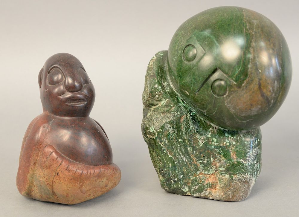 Appraisal: Two stone figures Henry Munyaradzi - carved verdite figure along