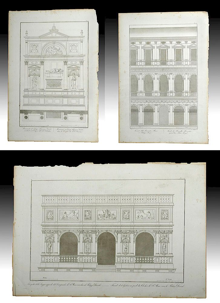 Appraisal: Trio of th C Italian Etchings Detailed Architecture Europe Italy