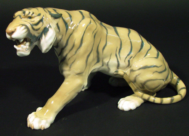 Appraisal: Bing Grundell china tiger with hand painted decoration printed factory