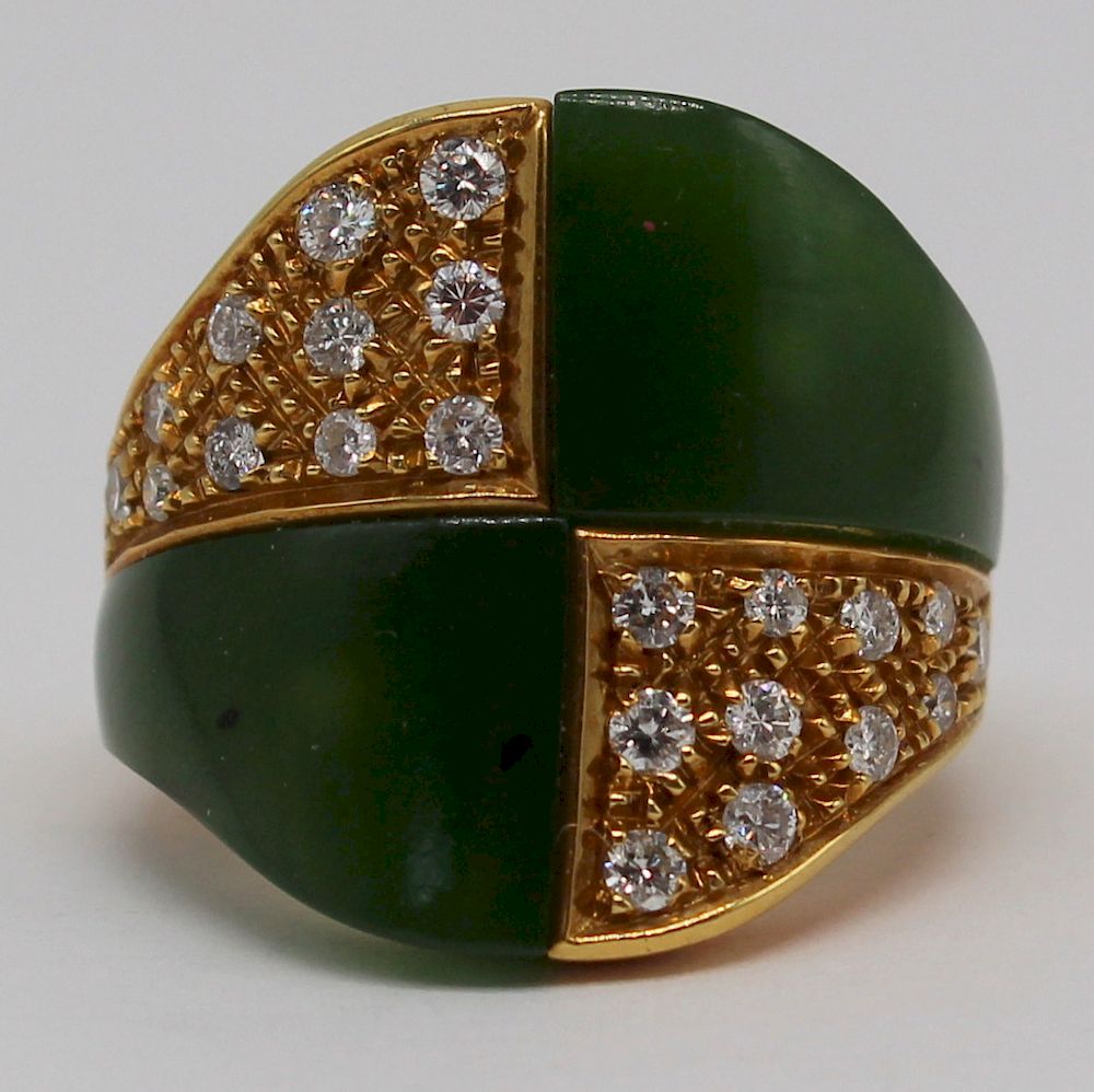 Appraisal: JEWELRY kt Gold Nephrite and Diamond Cocktail Ring kt yellow