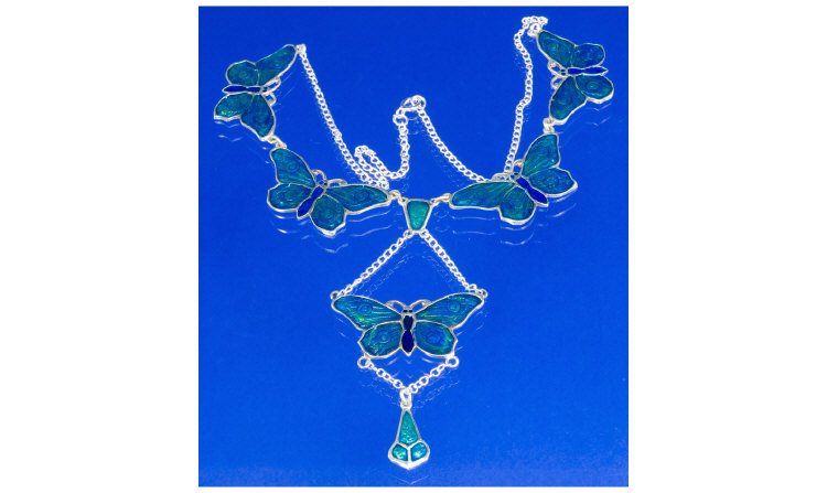 Appraisal: Silver Enamelled Pendant And Chain Art Nouveau Style Enamelled Pendant