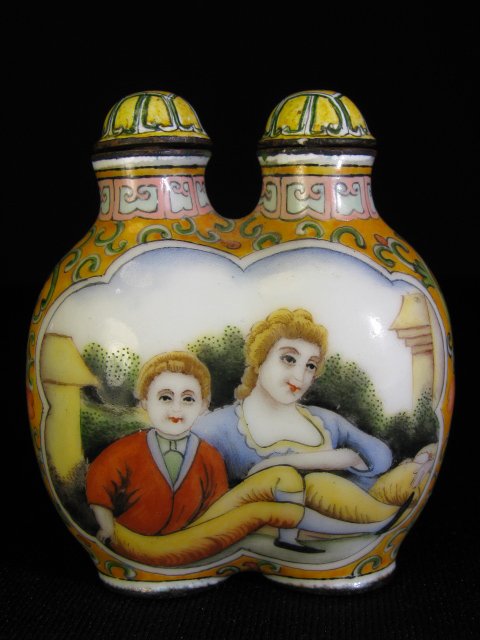 Appraisal: Chinese hand painted European subject double snuff bottle Western figures