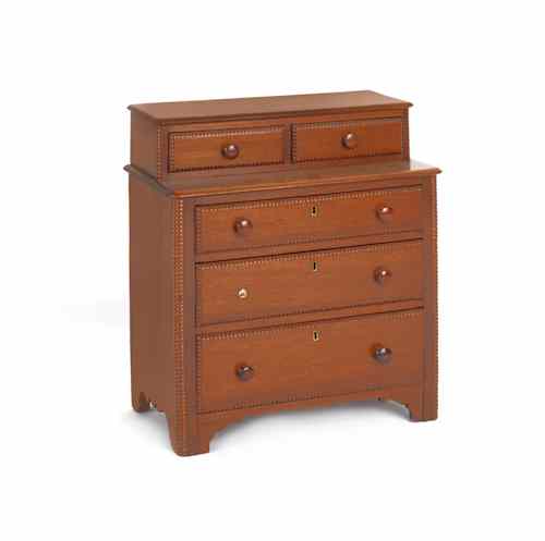 Appraisal: Mahogany miniature chest of drawers ca with beaded moldings h