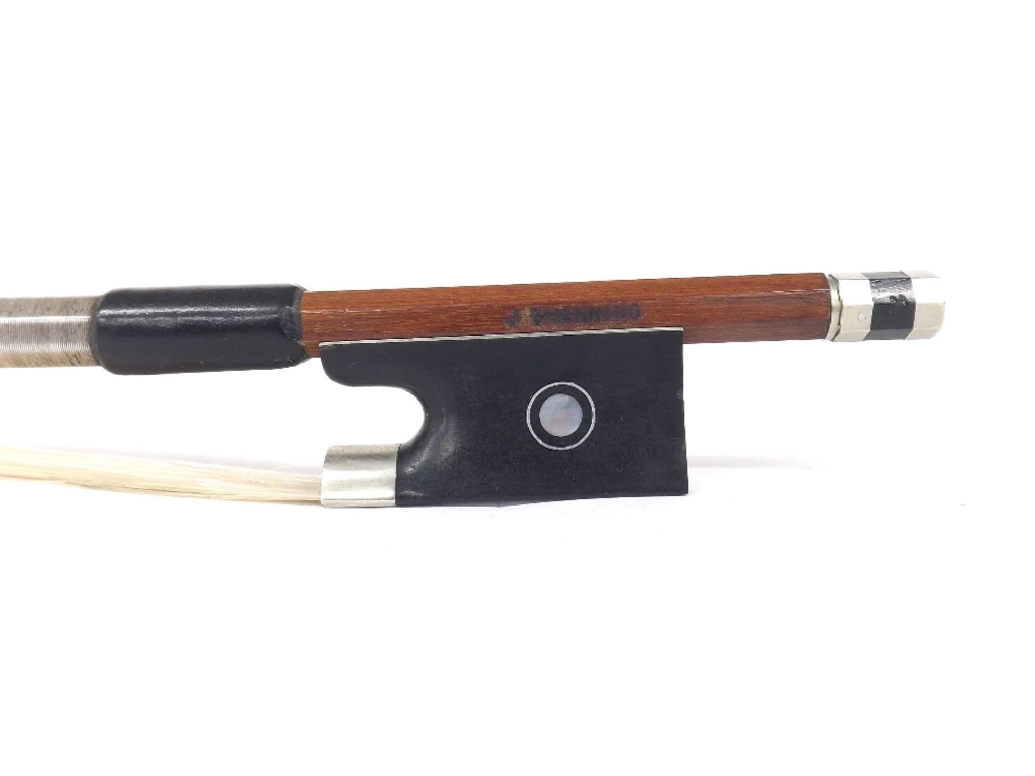 Appraisal: Silver mounted violin bow stamped J Channing the stick octagonal