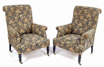 Appraisal: A pair of Napoleon III easy armchairs each with a