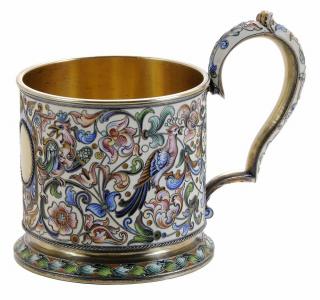 Appraisal: Ovchinnikov Russian Gilt Silver Enamel Tea Glass Holder Moscow late