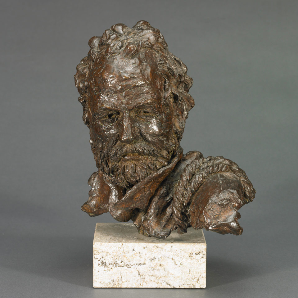 Appraisal: RUGGED OUTDOORSMAN George W Lundeen American b patinated bronze bust