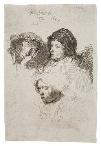 Appraisal: REMBRANDT VAN RIJN Three Heads of Women One Asleep Etching