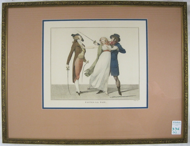 Appraisal: PAIR OF FRENCH COLOR PRINTS one depicting a lady and