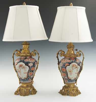 Appraisal: A Pair of Imari Vase Lamps with Ormolu Mounts Standing