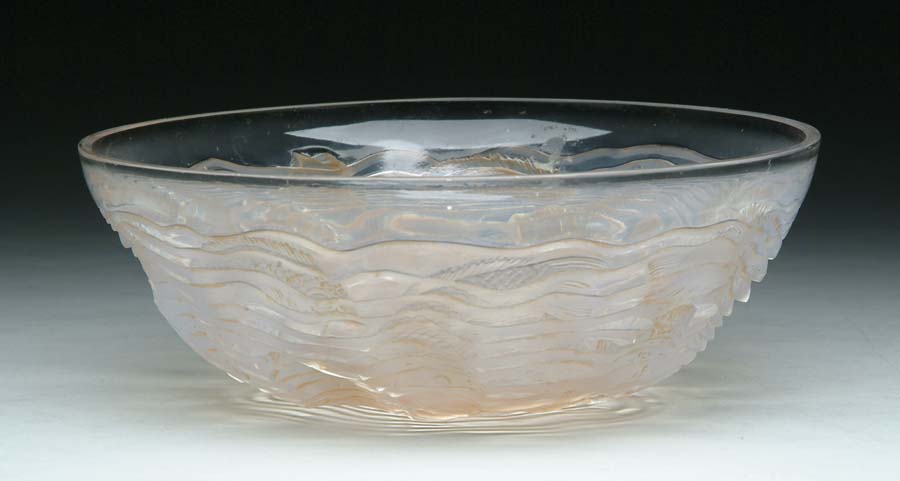 Appraisal: R LALIQUE BOWL R Lalique bowl features swimming fish amongst