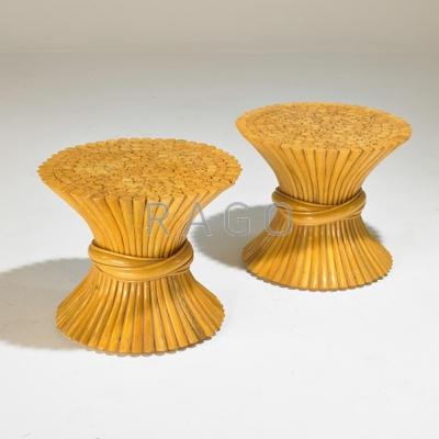 Appraisal: McGUIRE Pair of bamboo side tables USA s Unmarked x