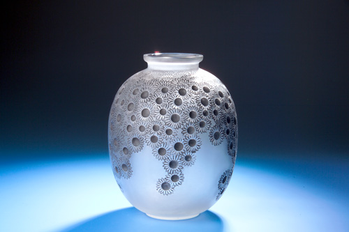 Appraisal: R LALIQUE Vase Marguerites clear and frosted with charcoal gray