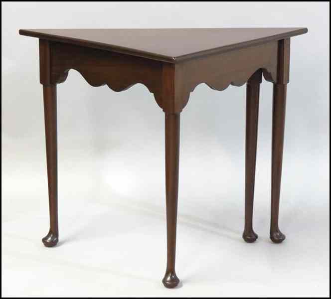 Appraisal: MAHOGANY TRIANGULAR CONSOLE TABLE H '' W '' D ''