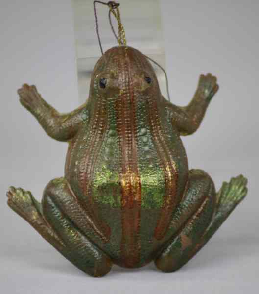 Appraisal: IRIDESCENT GREEN DRESDEN FROG Germany Dresden Christmas tree ornament very