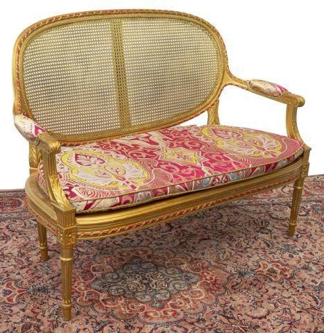 Appraisal: French Louis XVI style giltwood sofa th c having carved