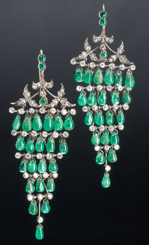 Appraisal: Indian emerald and diamond earrings for the English colonial market