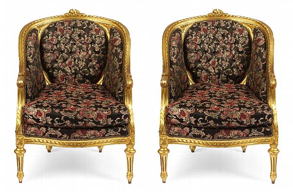 Appraisal: A pair of Louis XVI style upholstered bergeres height in