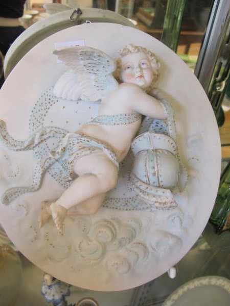 Appraisal: GERMAN BISQUE CHERUB RELIEF PLAQUE