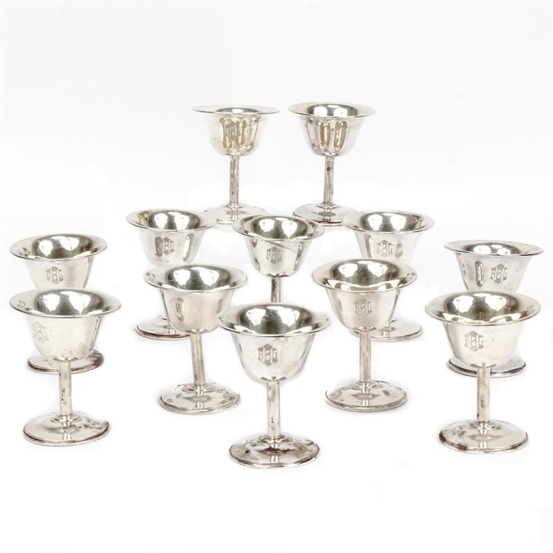 Appraisal: Twelve weighted sterling silver stemware cocktail or port wine goblets