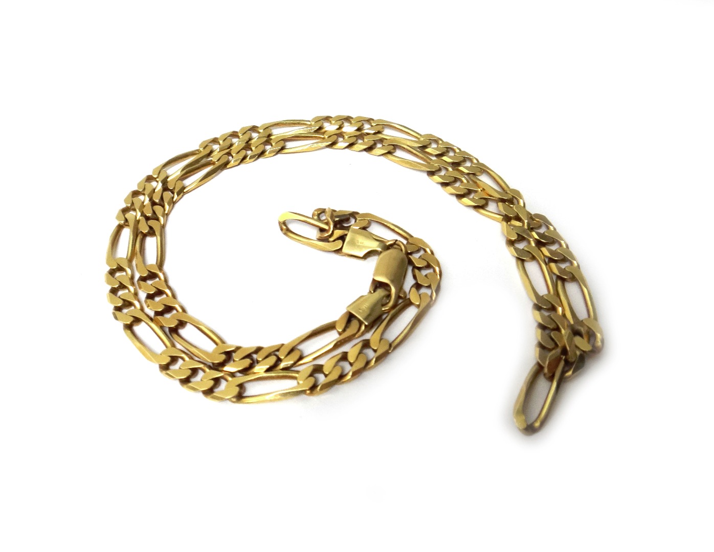 Appraisal: A gold figaro link neckchain with a sprung hook shaped