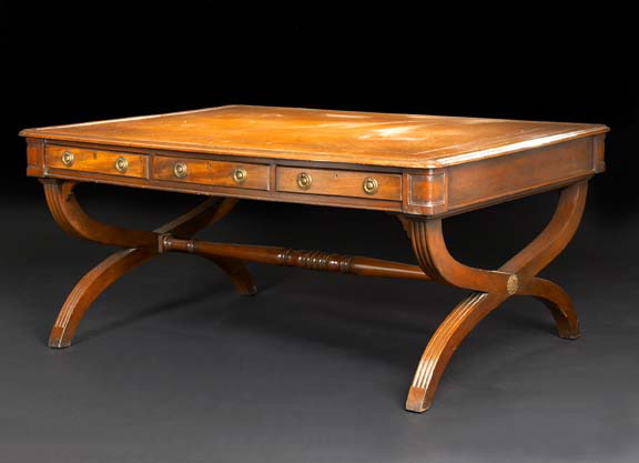 Appraisal: Regency-Style Mahogany Library Table late th century the rectangular top