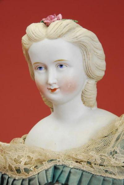 Appraisal: Parian Lady with Rose in Hair Germany ca untinted bisque