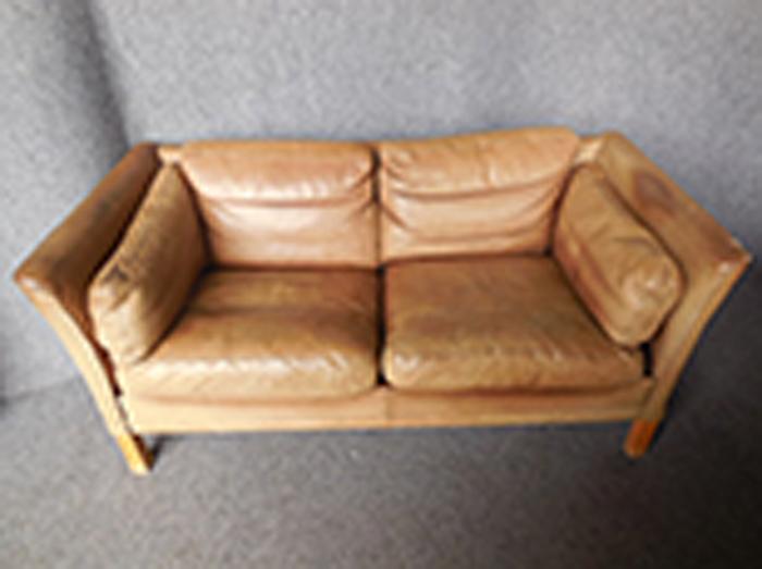 Appraisal: DANISH TWO-SEAT GREEN LEATHER SOFA back length cm