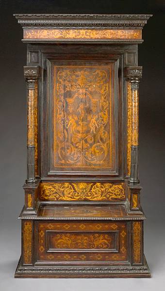 Appraisal: An Italian Baroque style marquetry inlaid throne chair th century