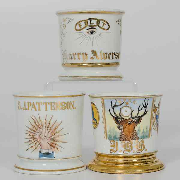 Appraisal: Lot of Three Fraternal Shaving Mugs Includes an Oddfellows IOOF