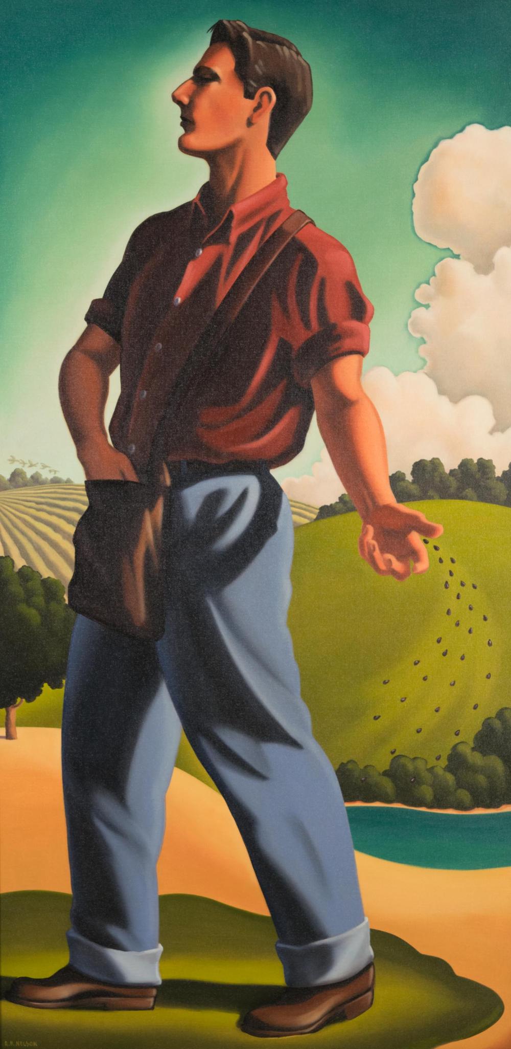 Appraisal: R KENTON NELSON California born oil on canvas Appleseed man