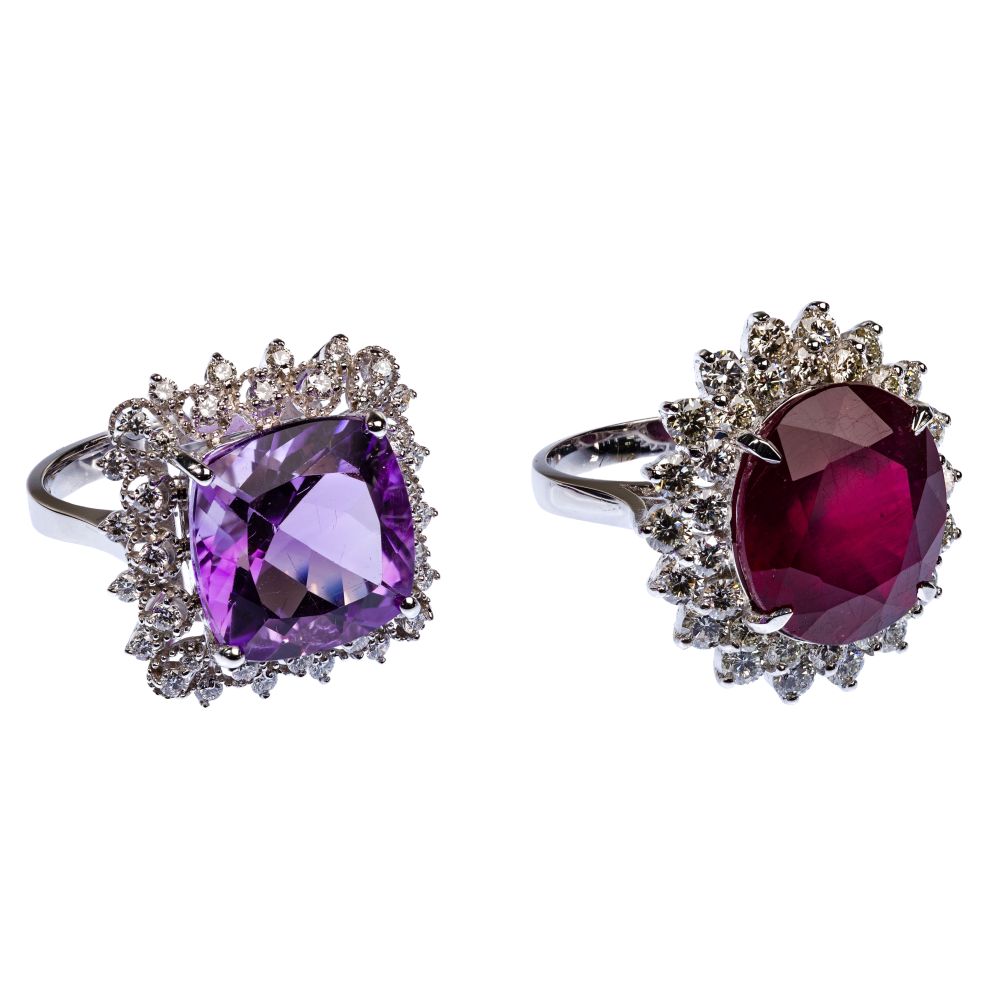 Appraisal: K WHITE GOLD GEMSTONE AND DIAMOND RINGS items including a