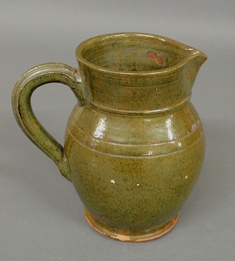 Appraisal: Stahl Pottery redware pitcher with green glaze decoration signed Made