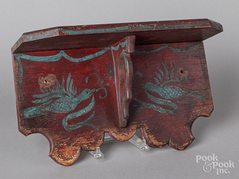 Appraisal: Carved and painted walnut shelf late th c Carved and