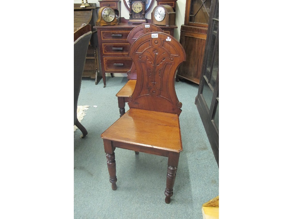 Appraisal: Pair of Victorian mahogany hallchairs