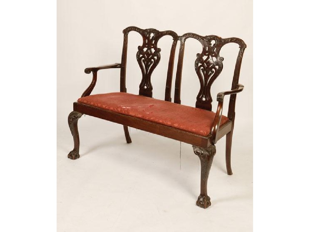 Appraisal: A GEORGE III STYLE CHIPPENDALE CHAIR BACK SETTEE the back