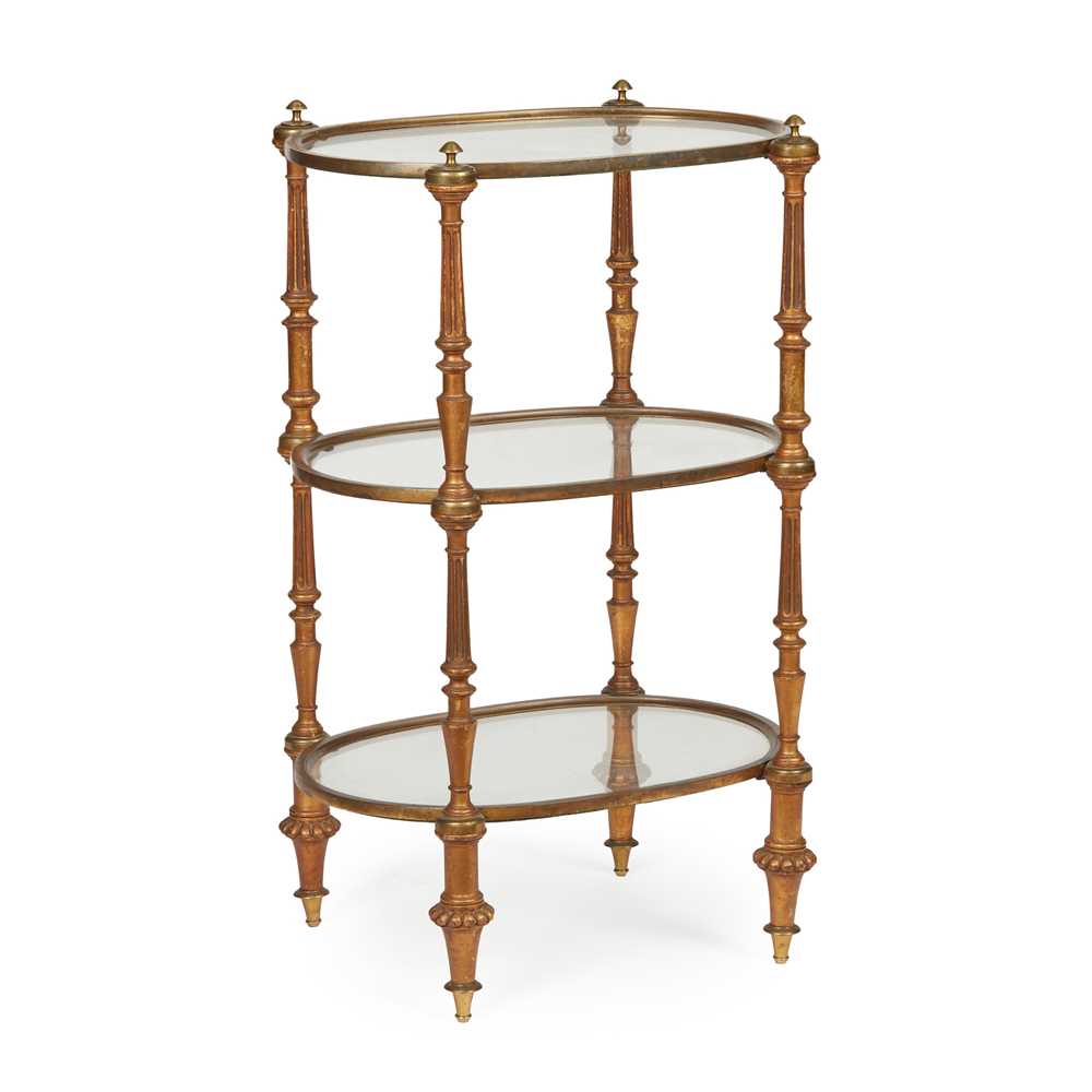 Appraisal: EDWARDIAN BRASS GLASS AND GILTWOOD ETAGERE EARLY TH CENTURY with