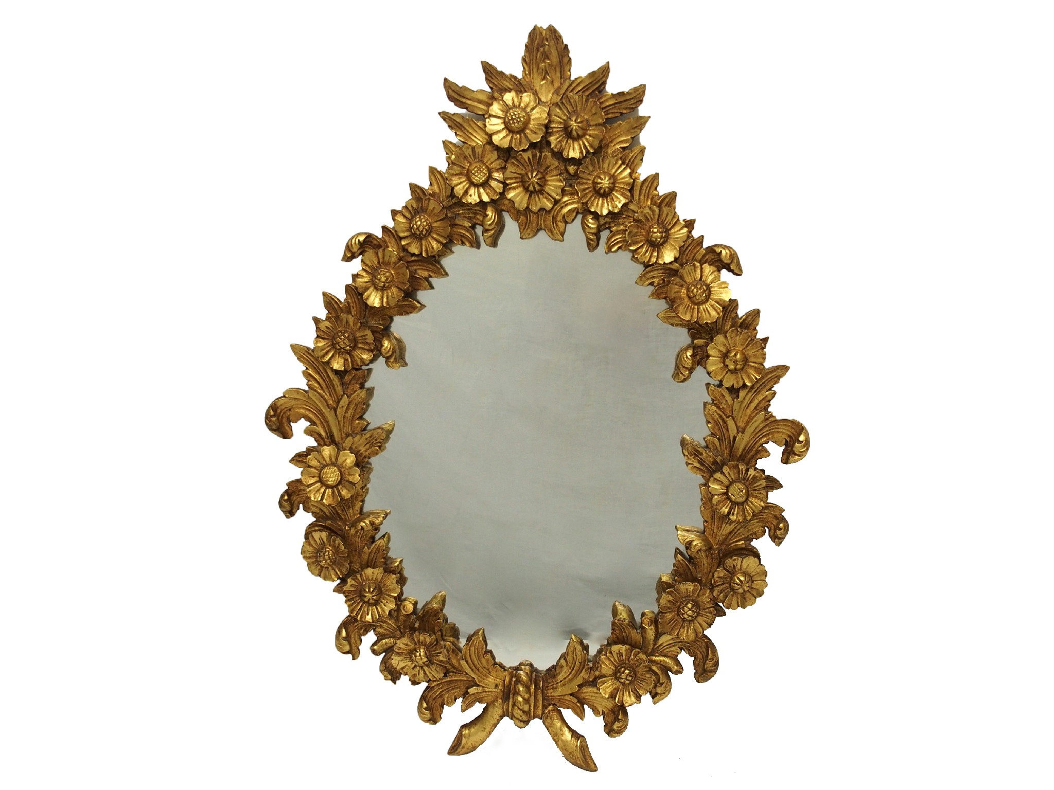 Appraisal: A giltwood oval wall mirrorcarved with a ribbon tied floral