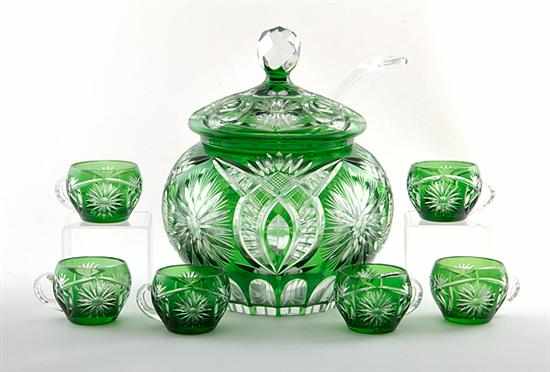 Appraisal: Bohemian crystal punch set green-cut-to-clear geometric and floral design comprising