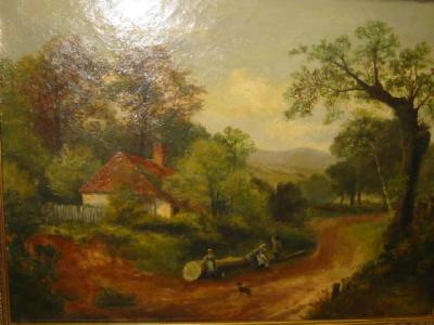 Appraisal: A J VAUGHAN Family before a Woodland Cottage signed and