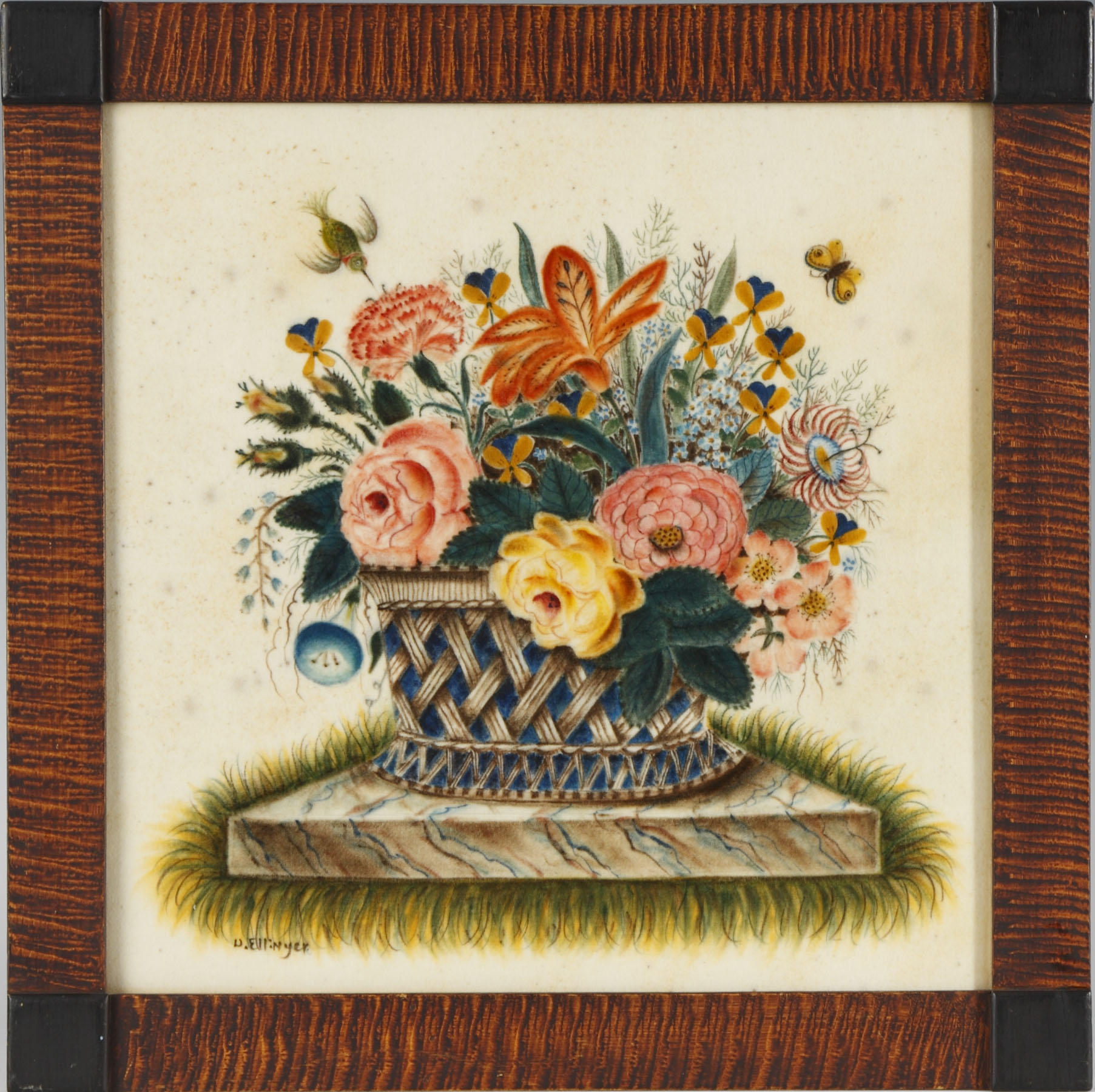 Appraisal: David Ellinger Theorem Sgn D Ellinger Woven basket with flowers