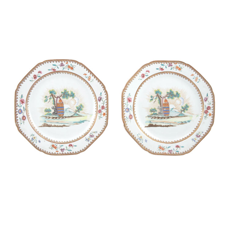 Appraisal: Two Chinese Export Armorial Porcelain Dishes Circa Each of hexagonal