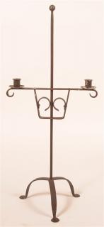 Appraisal: th th Century Wrought Iron Adjustable Candle Stand Tripod base