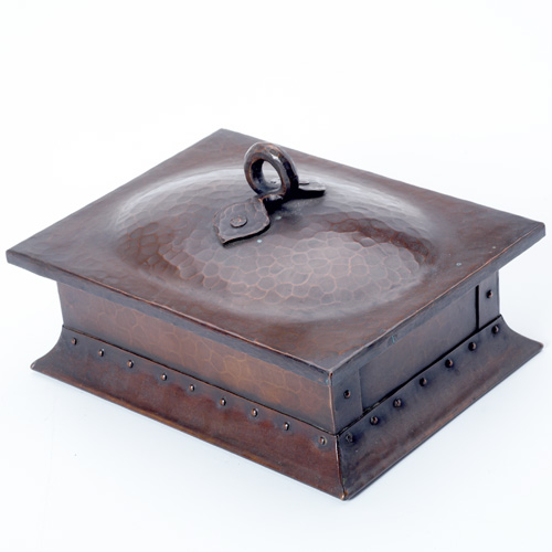 Appraisal: GUSTAV STICKLEY Hammered copper humidor with riveted base and cast