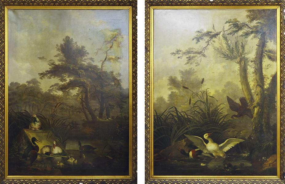 Appraisal: JAN AUGUSTINI DUTCH - two works WATERBIRDS IN A WOODED