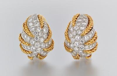 Appraisal: A Pair of Diamond and Gold Braid Design Earclips k