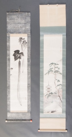 Appraisal: Two oriental scrolls ink and wash on rice paper depicting