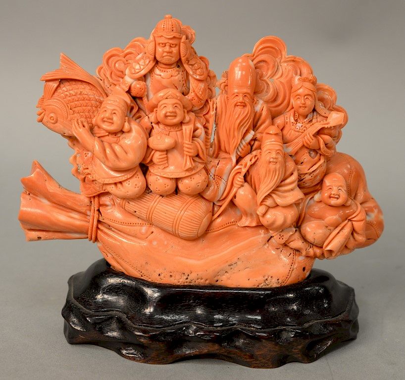 Appraisal: Large carved coral group of seven Deities of good fortune