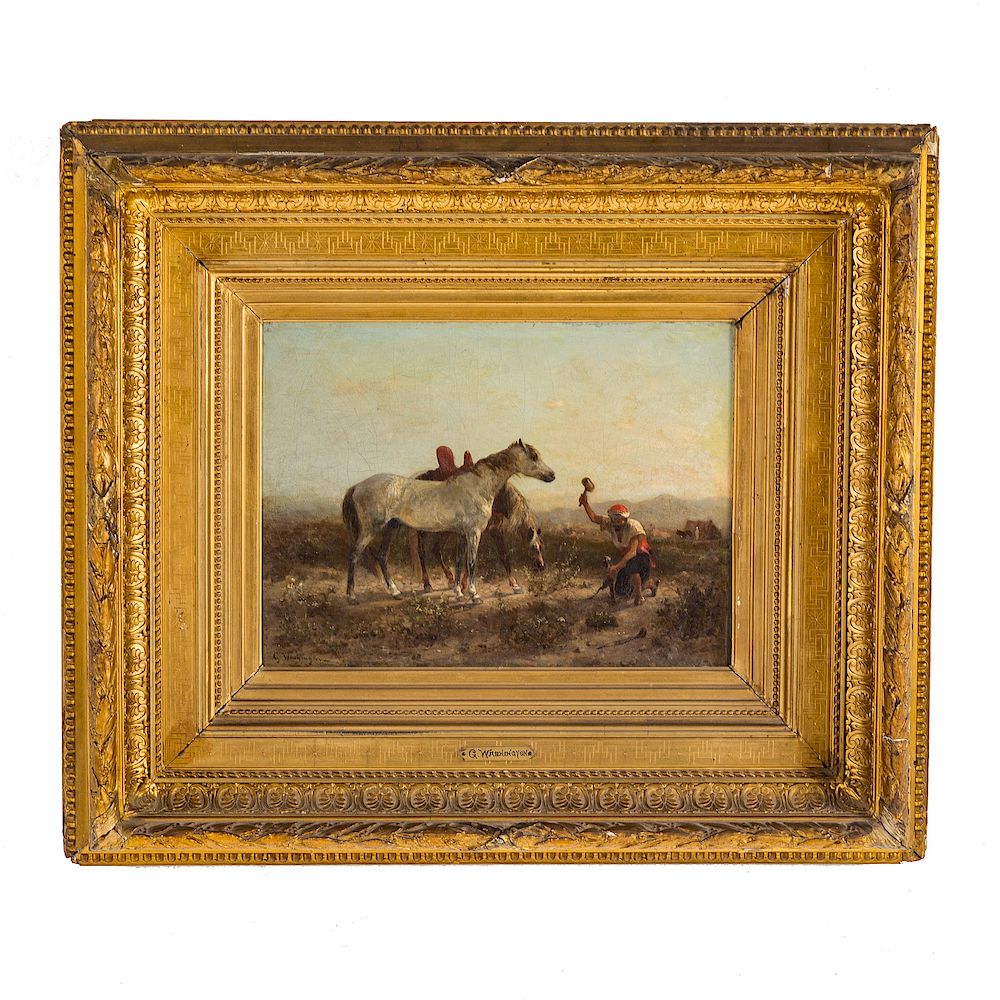 Appraisal: Georges Washington Arab Nomad Securing His Horses French - Oil