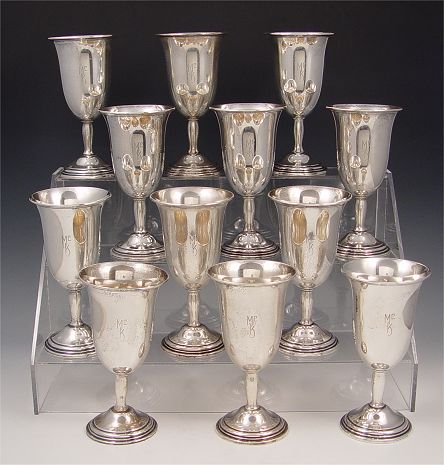 Appraisal: WEIDLICH STERLING GOBLETS Monogrammed Measures '' high x '' top